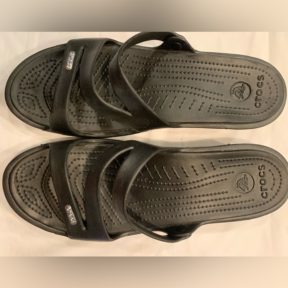 Black Croc Wedge Sandals